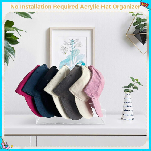 (2pcs Black) 1pc/2pcs Acrylic Cap Storage Rack, Slotted Baseball Cap Display Rack, Can Accommodate 7 Baseball Caps Storage Organizers 2
