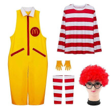 (XL,No wig)Ronald McDonald Cosplay Costume Adult kid Funny Party Fancy Dress Halloween GIFT