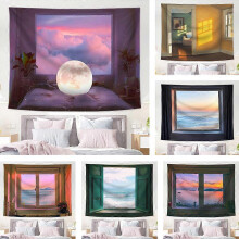 (0.7*1m, 7) Window View Tree Wall Hanging Tapestry Blanket Decor Bedspread Background Room
