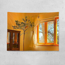 (1.3*1.5m, 5) Window View Tree Wall Hanging Tapestry Blanket Decor Bedspread Background Room
