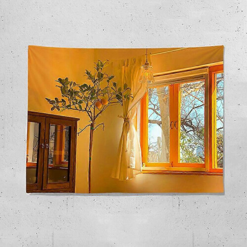 (1.3*1.5m, 5) Window View Tree Wall Hanging Tapestry Blanket Decor Bedspread Background Room