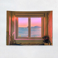 (1.3*1.5m, 3) Window View Tree Wall Hanging Tapestry Blanket Decor Bedspread Background Room