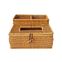 (Type A) Rustics Handwoven Cubes Tissue Holder with Storage Compartment Portable Accessory for Home Office Bathroom Decoration