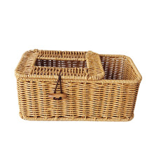 (Type B) Rustics Handwoven Cubes Tissue Holder with Storage Compartment Portable Accessory for Home Office Bathroom Decoration