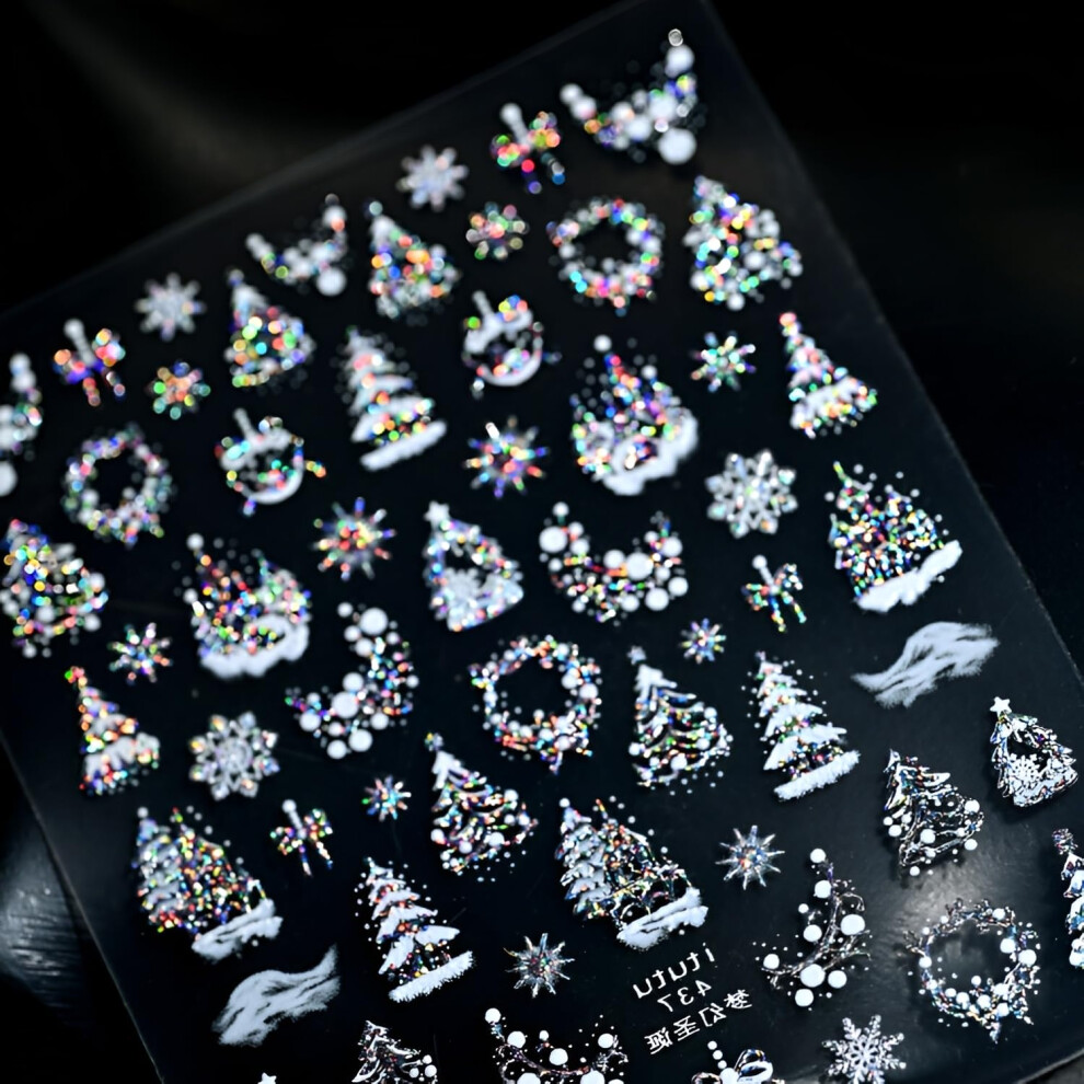 Christmas Nail Stickers 5D Embossed Snowflake and Tree SelfAdhesive Holiday Nail Art Decals