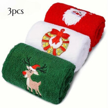 (3pcs) Vintage Holiday Towel Christmas Santa Reindeer Ornament Uses for Kitchen & Bathroom