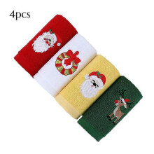 (4pcs) Vintage Holiday Towel Christmas Santa Reindeer Ornament Uses for Kitchen & Bathroom