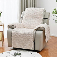 (1 seater, beige) Recliner Chair Cover Thicken Jacquard Washable Blankets Sofa Towel Protect Pad