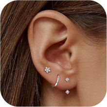 3 Pairs Hoop Earrings, Hypoallergenic Hoop, Silver Earrings Set for Multiple Piercings, Dainty Small Stud Hoop Earrings Sets, Hoop Earrings Stack