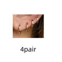 4 Pairs of Gold Women's Small Hoop Earrings, Hypoallergenic Lightweight Cartilage Earring Set, Suitable for Sensitive Skin, Allows for Multiple Pierci