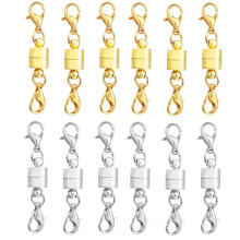 Conjunto de 12 fechos lagosta magnéticos para pulseiras e colares, fecho duplo magnético prateado, fechos de joias leves e resistentes à