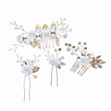 Conjunto de 4 peças de acessórios para cabelo de noiva, presilhas de cabelo artesanais em liga metálica e tecido com decoração de flores,