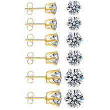 3 Pairs Gold Stud Earrings For Women, 316L Stainless Steel Cubic Zirconia Stud Earrings, Nickel Free Hypoallergenic Small Stud Earrings For Sensitive