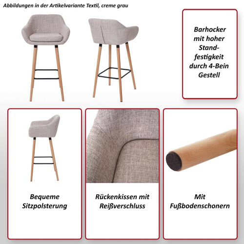 2er-Set Barhocker Vaasa T381, Barstuhl Tresenhocker 1