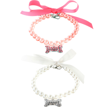 Acessório elegante para animais de estimação, pingente de osso com pérolas artificiais e strass, presente ideal para casamentos e outras