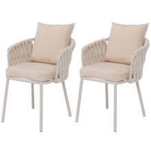 Set 2 sedie da giardino alluminio MCW-P89, poltrona esterno, stoffa/tessuto (180g/m²) intreccio in corda ~ avorio