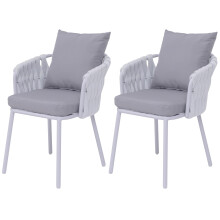 Set 2 sedie da giardino alluminio MCW-P89, poltrona esterno, stoffa/tessuto (180g/m²) intreccio in corda ~ grigio chiaro