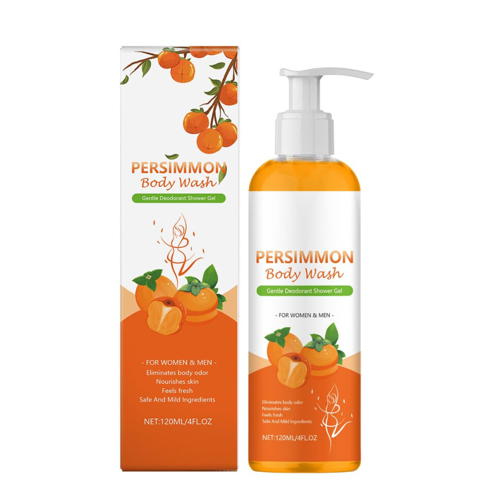 Persimmon Body Wash 120ml with Odor Control and Deep Hydration, Gentle Shower Gel for Women and Men