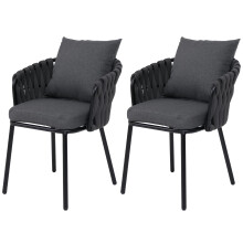 Set 2 sedie da giardino alluminio MCW-P89, poltrona esterno, stoffa/tessuto (180g/m²) intreccio in corda ~ antracite