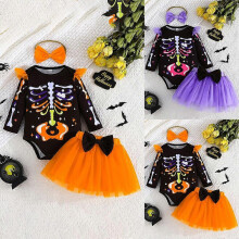 (12-18 Months,Purple)Newborn Baby Girls Halloween Skull Costume Romper Skirt Dress Clothes Outfit Set