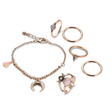 Fingerringset med kristaller och strass för kvinnor, bohemiska midi-fingerringar med månhänge, bohemiska retro vintage-kristaller
