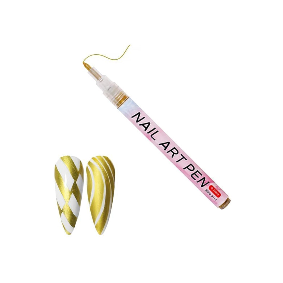 Gold Nail Art Pen 0.7Mm Quick Dry Nail Polish Marker For Diy French Manicure 3In1 Design