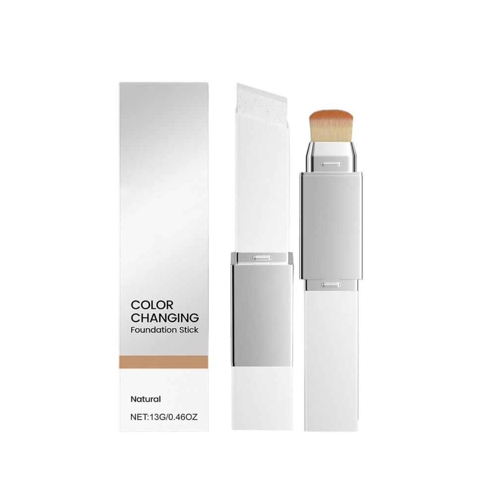 Foundation and Concealer Stick with Brush, Hydrating ColorChanging DualEnded Makeup (Natural)