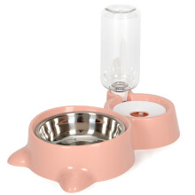 Pet Feeding System, Stainless Steel Double Bowls for Cats Dogs, Automatic Water Supply with Baffle, Food Grade Material Ensures Hygiene for Easy Clean