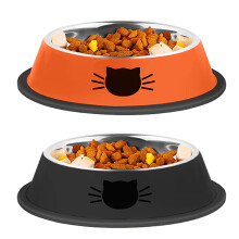 Futternapf-Set, Edelstahl-Katzennapf mit rutschfestem Gummiboden, spülmaschinenfester, flacher Futternapf für Nass- und Trockenfutter sowie Wasser,