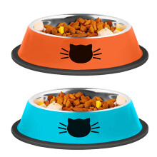 Futternapf-Set, Edelstahl-Katzennapf mit rutschfestem Gummiboden, spülmaschinenfester, flacher Futternapf für Nass- und Trockenfutter sowie Wasser,