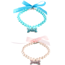 Acessório elegante para animais de estimação, pingente de osso com pérolas artificiais e strass, presente ideal para casamentos e outras