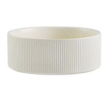 Tigela para animais de estimação em cerâmica cinza linear, interior branco nítido com detalhes em relevo, ideal para diversos animais, incluindo