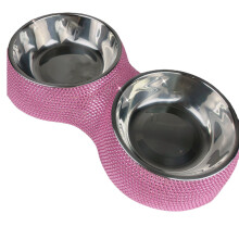 Comedouro para animais de estimação de pequeno porte, tigelas artesanais em aço inoxidável com base antiderrapante em resina, perfeito para seus