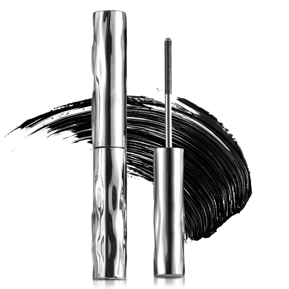 Black Waterproof Lengthening Mascara With Metal Wand, Smudge Proof Curling Volume Boost