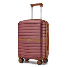 (Burgundy and Brown, 20 Inch) ABS+PC Striped Design Suitcase With Colour-Block Details Hardshell Luggage With 3-Digit Combination Lock
