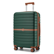 (Dark Green and Brown, 24 Inch) ABS+PC Striped Design Suitcase With Colour-Block Details Hardshell Luggage With 3-Digit Combination Lock