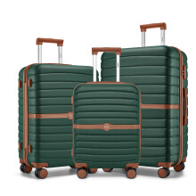 (Dark Green and Brown, 20+24+28 Inch) ABS+PC Striped Design Suitcase With Colour-Block Details Hardshell Luggage With 3-Digit Combination Lock