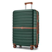 (Dark Green and Brown, 28 Inch) ABS+PC Striped Design Suitcase With Colour-Block Details Hardshell Luggage With 3-Digit Combination Lock