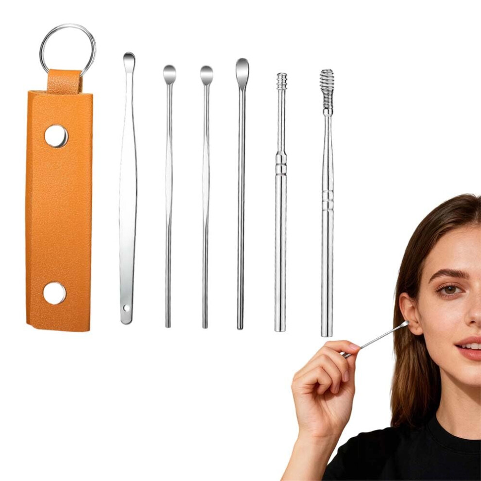 Ear Wax Removal Tool Set with 360 Flexible Spring Tip, Stainless Steel Spiral Cleaner and Travel Case (Coffee)