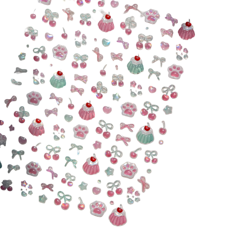 5D Jelly Nail Art Stickers with Heart Star Bow Design, 3D SelfAdhesive Y2K Candy Nail Decals
