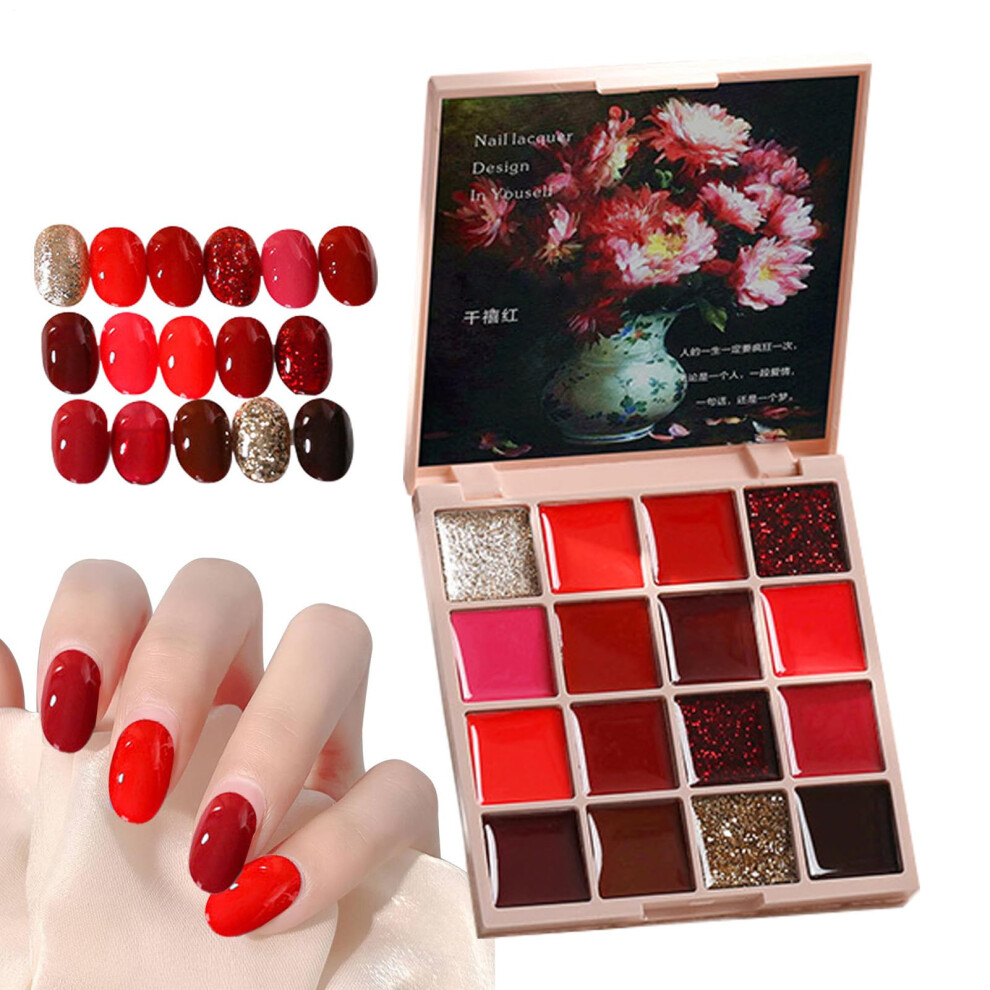 Gel Nail Polish Set 16 Color Red Cream Palette Long Lasting Gloss UV LED Salon DIY Manicure