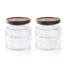 Vintage Glass Jar Set with Wooden Lid, 38 FL OZ Airtight Food Storage Containers for Kitchen Coffee Candy Cookies Cereal
