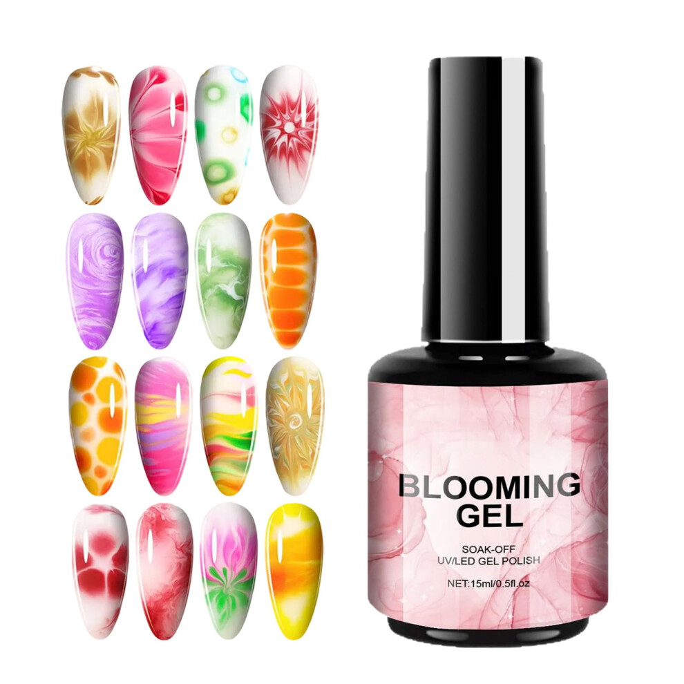 Blooming Gel Polish 15ml UV Nail Gel, LongLasting Clear Formula with Artistic Watercolor Effect