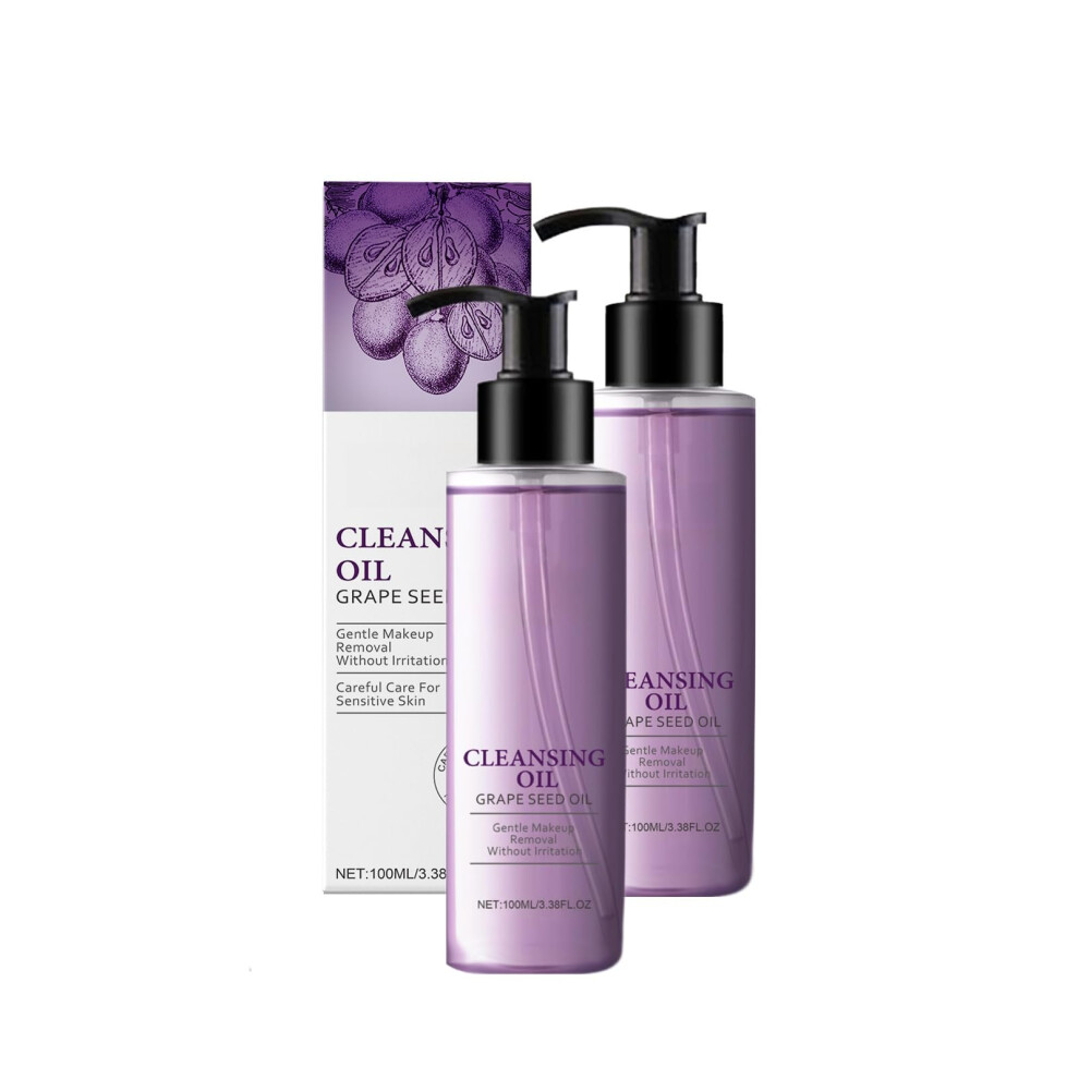 Makeup Remover Cleansing Oil with Grape Seed and Vitamin E for Sensitive Skin, 2PC 100ml