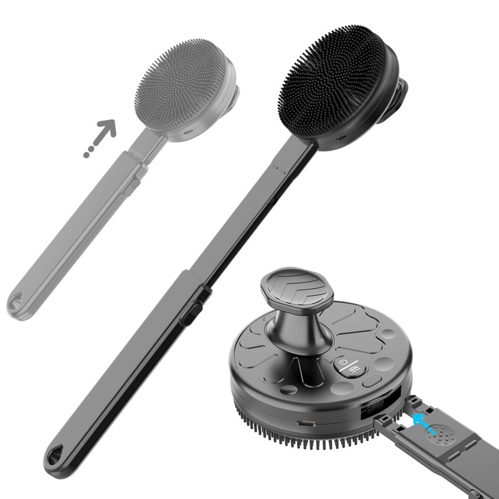 Electric Back Scrubber Waterproof Long Handle Silicone Bristles Rechargeable Body Brush for Shower