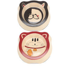 Niedlicher Futternapf aus Bambusfaser mit exquisitem Katzenmotiv, sicher und gesund für Ihre Vierbeiner, platzsparendes Design für bequeme
