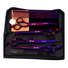 Conjunto de Tesouras para Tosa de Animais de Estimação, Titânio Arco-Íris, Design Profissional com Lâminas Convexas, Aço Inoxidável de Alta