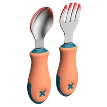 3Sets Kids Silicone Steel Spoon Fork Baby Dining Set Orange Durable