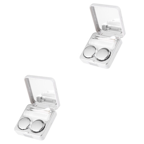 2Pcs Silver Plastic Lens Case Travel Contact Lens Storage Container 2
