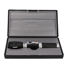 Conjunto de otoscópio/oftalmoscópio de grau médico, com fonte de luz de fibra óptica, mostrador de lente iluminado e cabo ergonômico em estojo